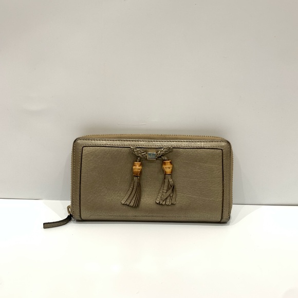 Gucci Gold Bamboo Ribbon Zip Around Wallet Sku#85428 (Gently used, rubbing) - Picture 1 of 14